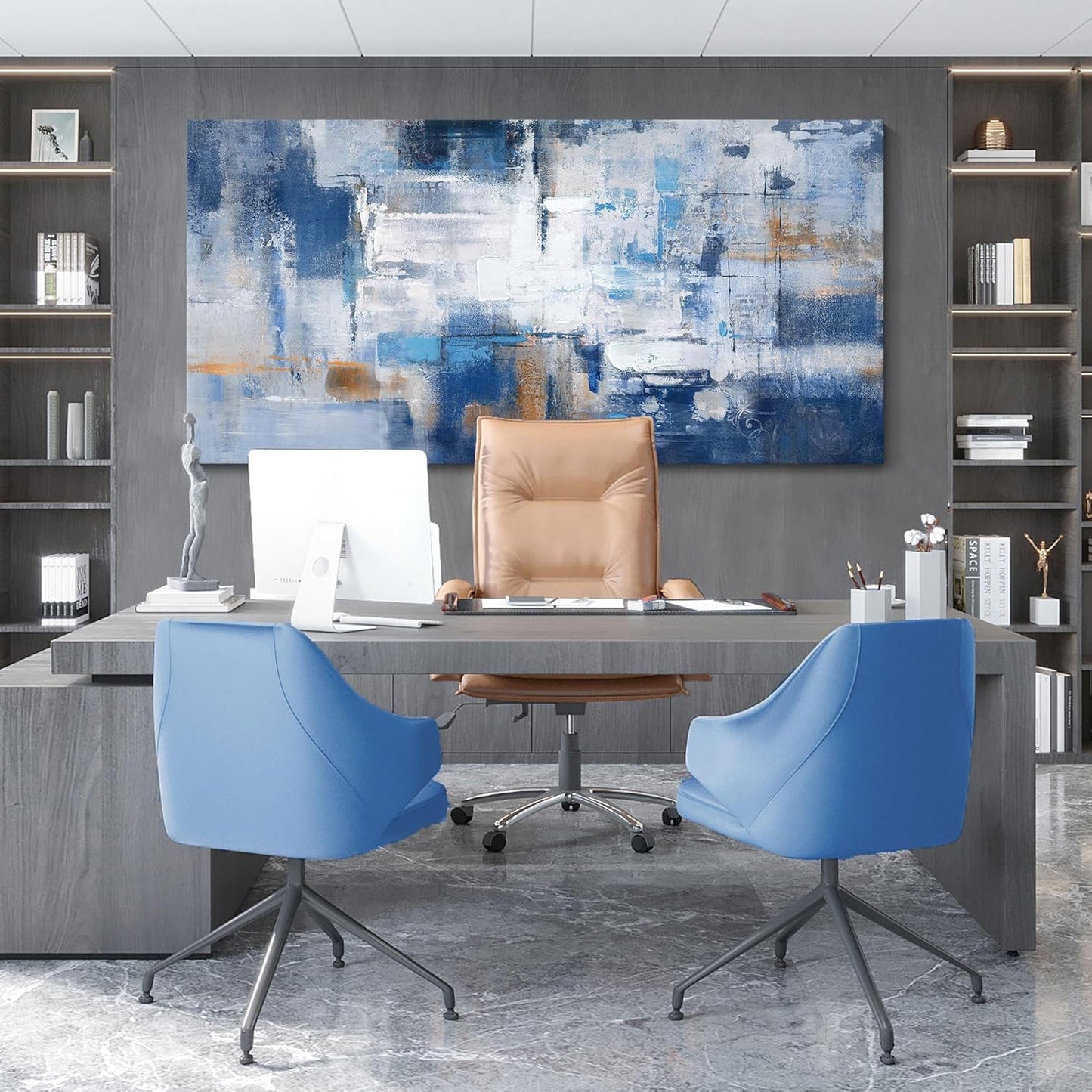 KLAKLA Abstract Canvas Wall Art - Blue and White Picture Artwork for Wall Modern Paintings Wall Decor Living Room Bedroom Office Large Wall Art