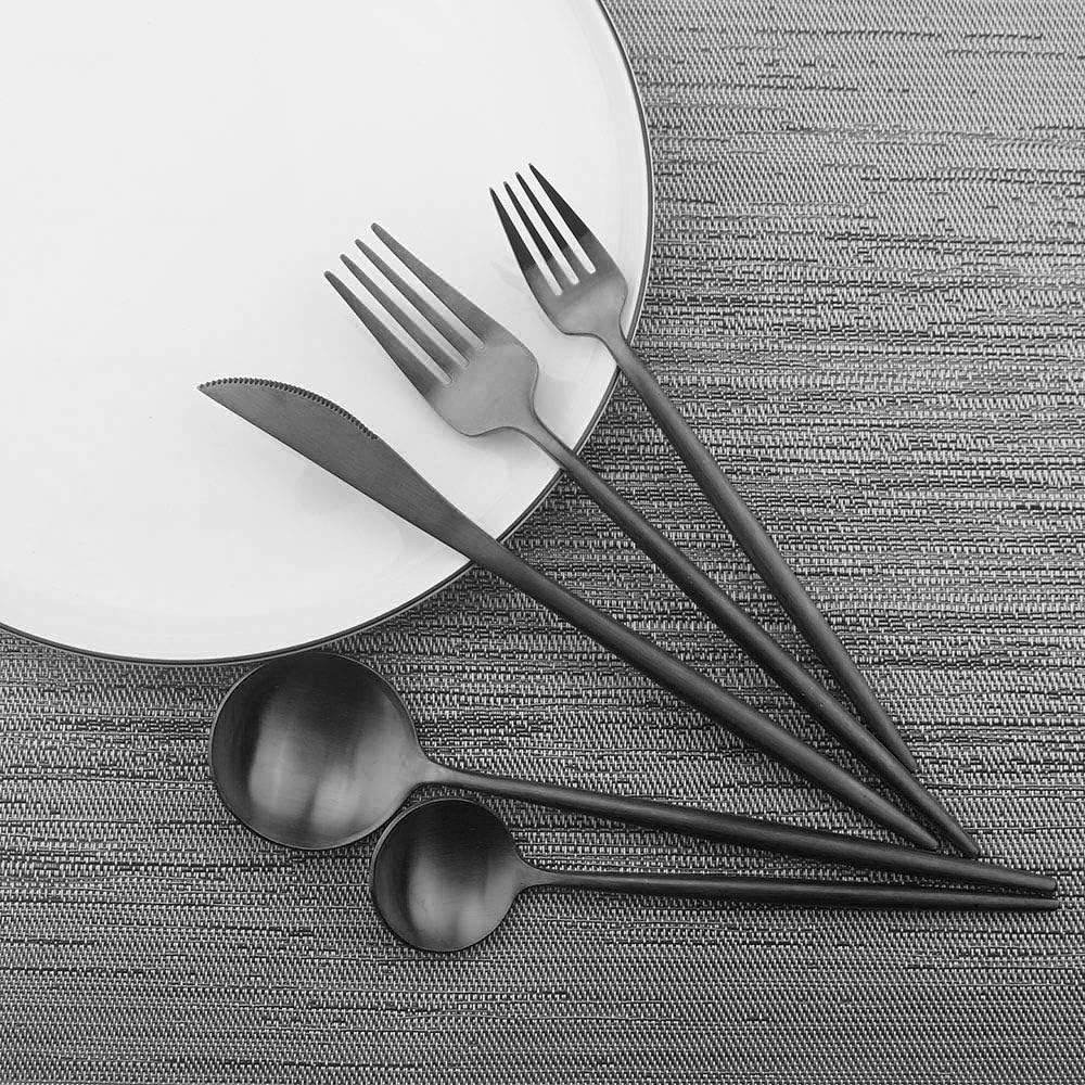 JASHII Luxury Black Flatware, Silverware Sets, 6-pieces Elegant Cute 18/10 Stainless Steel Silverware Set for Eating Home Kitchen Hotel Restaurant, Service Sets for 1 People, Dishwasher Safe