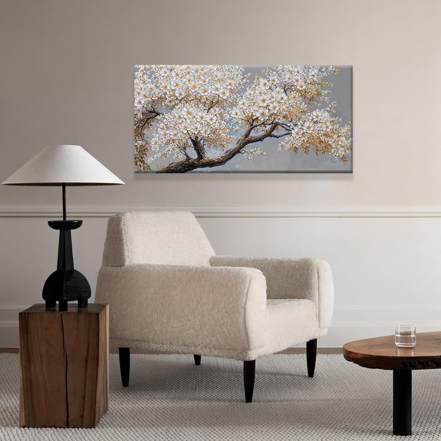 Modern Wall Art Decor White Flowers On Tree Artwork For Walls Decor Ready To Hang Pictures For Bedroom Wall Decor Living Room Office Kitchen Bathroom Canvas Prints 20x40 Inch