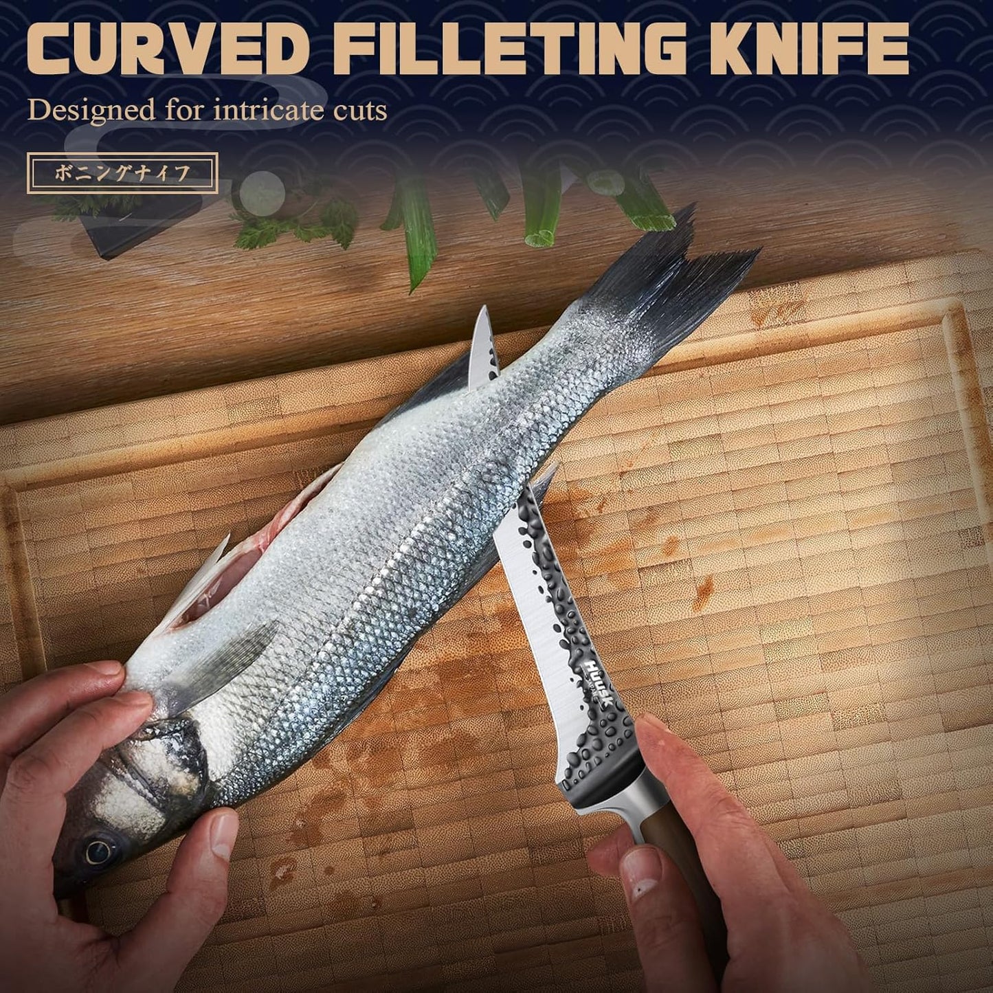 Huusk Boning Knife 6 Inch Fillet Knife for Meat Brisket Trimming Knife Japan Hand Forged Deboning Knives Full Tang Meat Cutting Butcher Knife for Kitchen Cooking BBQ