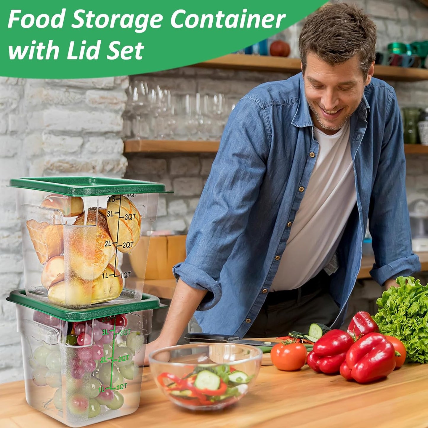 Yungyan 6 Pcs Commercial Food Storage Containers 4 Qt Square Acrylic Airtight Food Storage Containers with Lids Clear Cereal Storage Containers for Pantry Kitchen Restaurant Freezer Flour Sugar