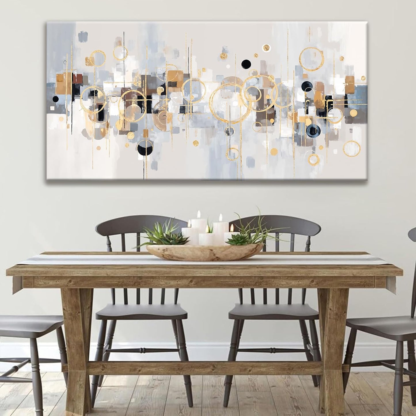 Large Wall Art Decor Minimalist Gold Circles Grey Abstract Wall Art Living Room Home Wall Decor 29x58 Inch Artwork For Walls Office Bedroom Kitchen Canvas Prints