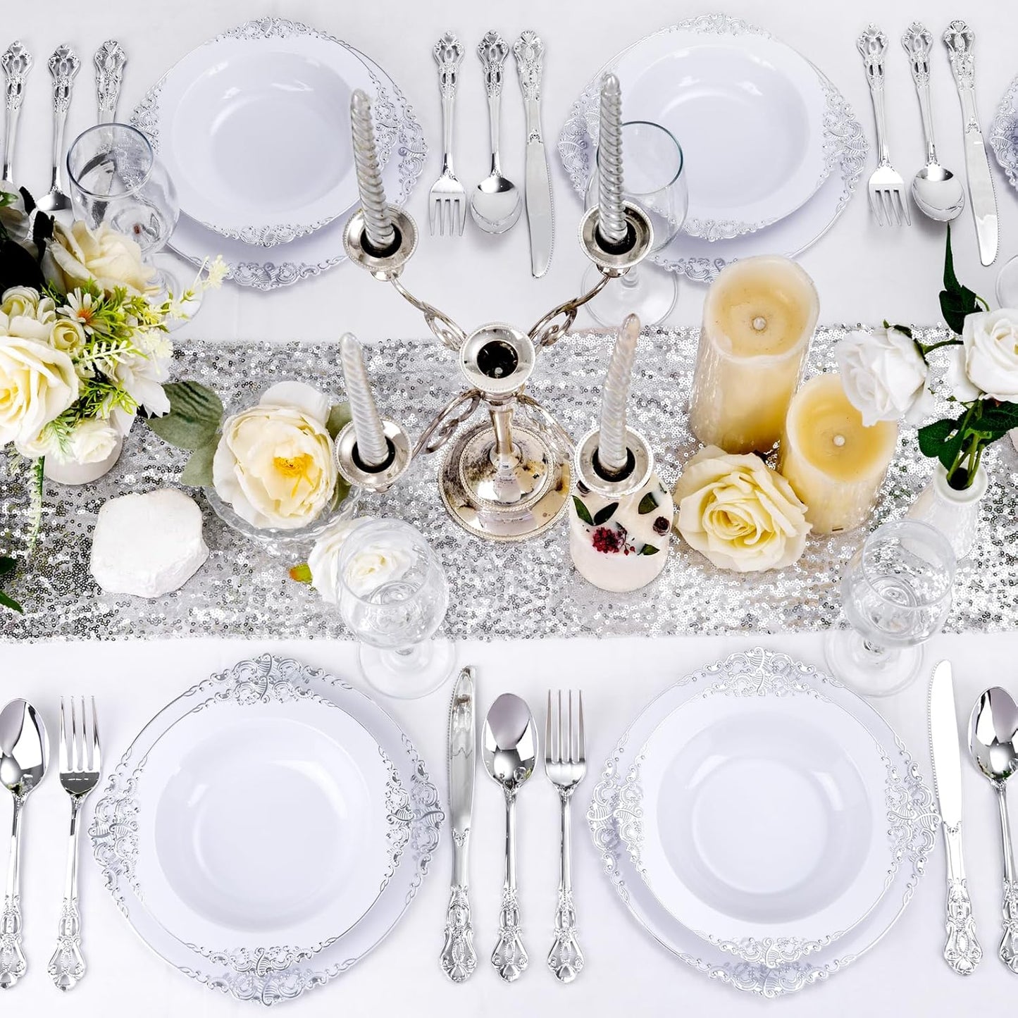 100PCS Silver Plastic Bowls - 12 oz Silver Disposable Salad Bowls - Heavy Duty Disposable Soup Bowl - Fancy Plastic Ice Cream Bowl for Weddings Parties Dinners Picnics