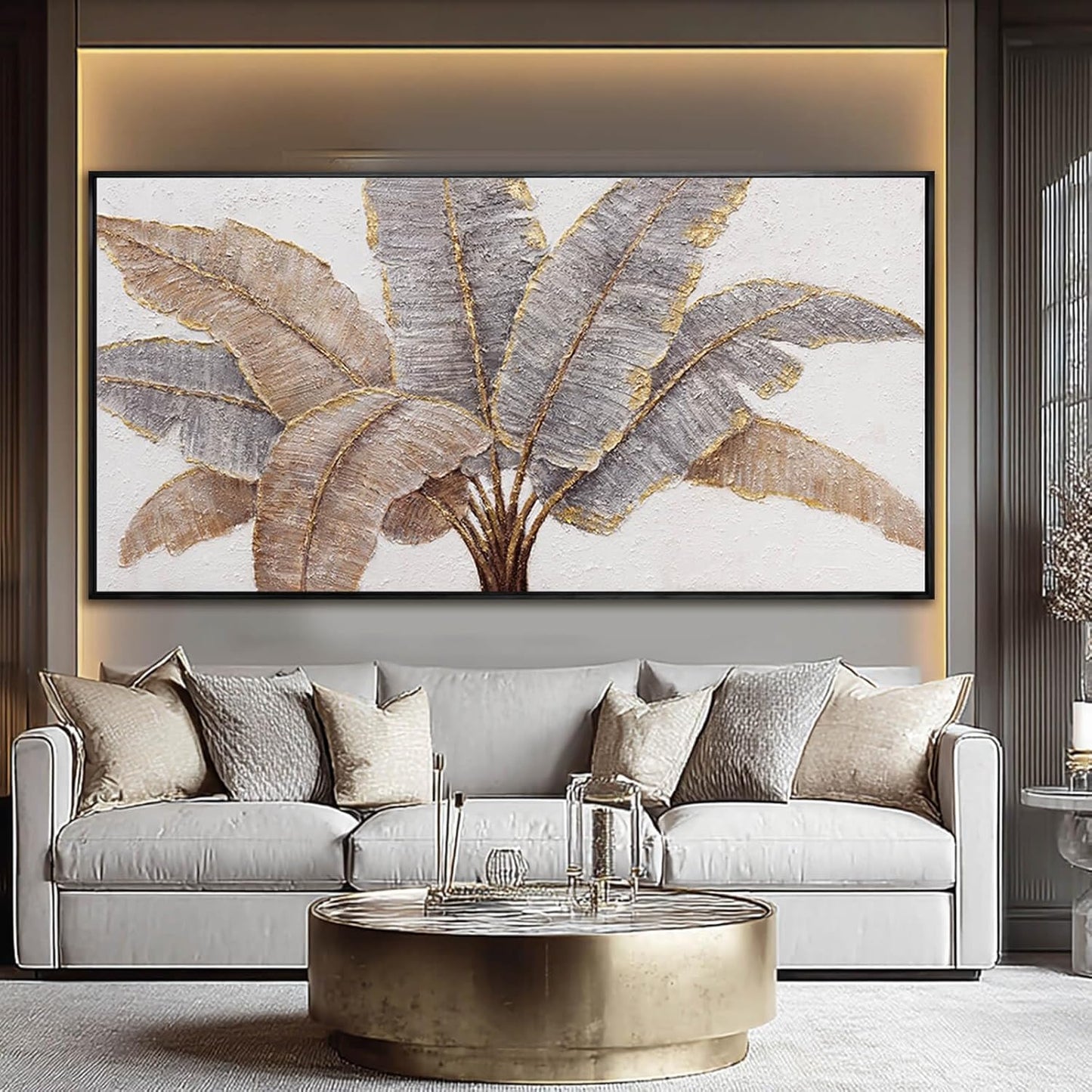 Plant Canvas Wall Art Contemporary Wall Decor Gold Pictures Textured Home Decorations 29"x58" Canvas Art for Living Room Kitchen