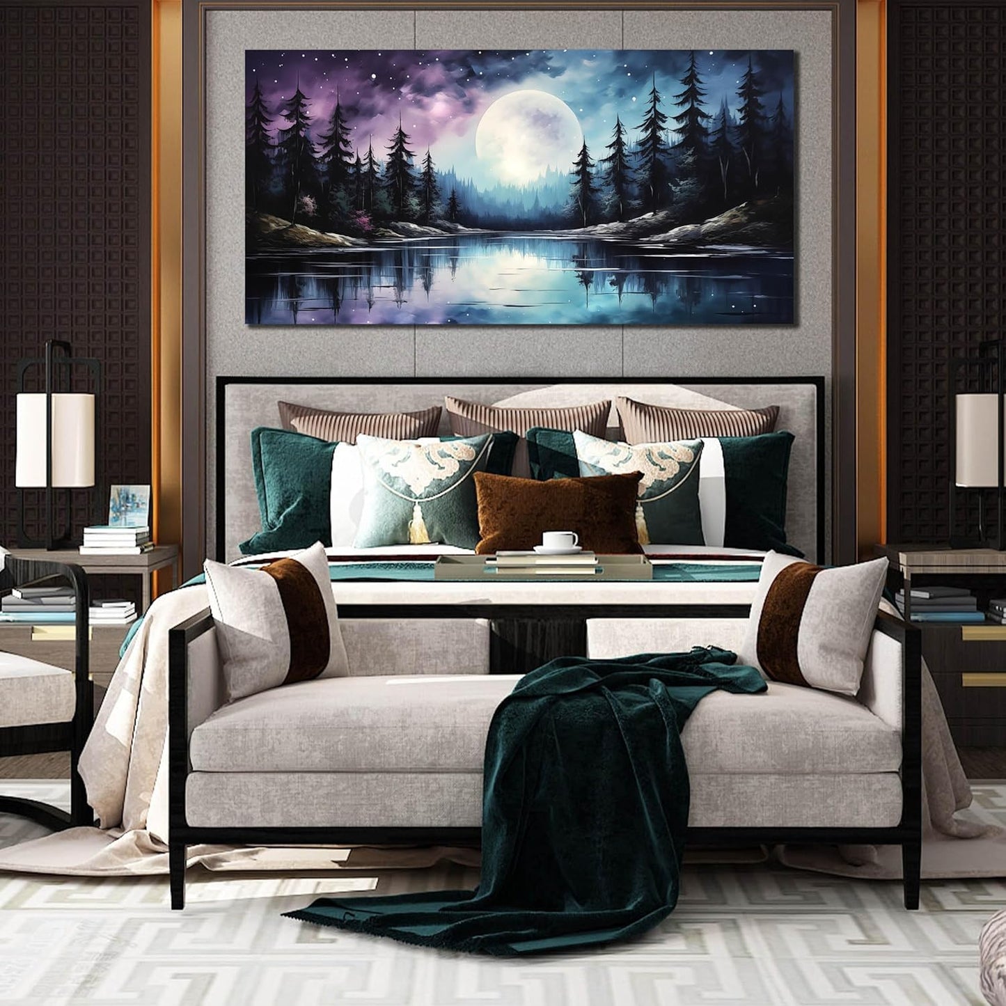 AOZEMI Forest Canvas Moon Wall Art Large Landscape Pictures for Living Room Modern Office Bedroom Decor 29x59 Wall Mural Artwork