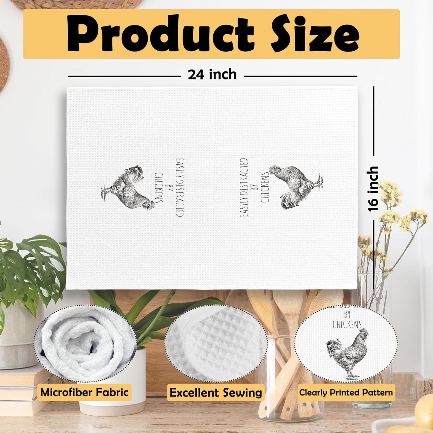 Funny Chicken Kitchen Towels, Chicken Lover Gifts Hand Towels for Kitchen, Easily Distracted by Chickens Decorative Tea Towels Dish Towels, Chicken Mom Gifts, Chicken Kitchen Decor 16x24 Inch
