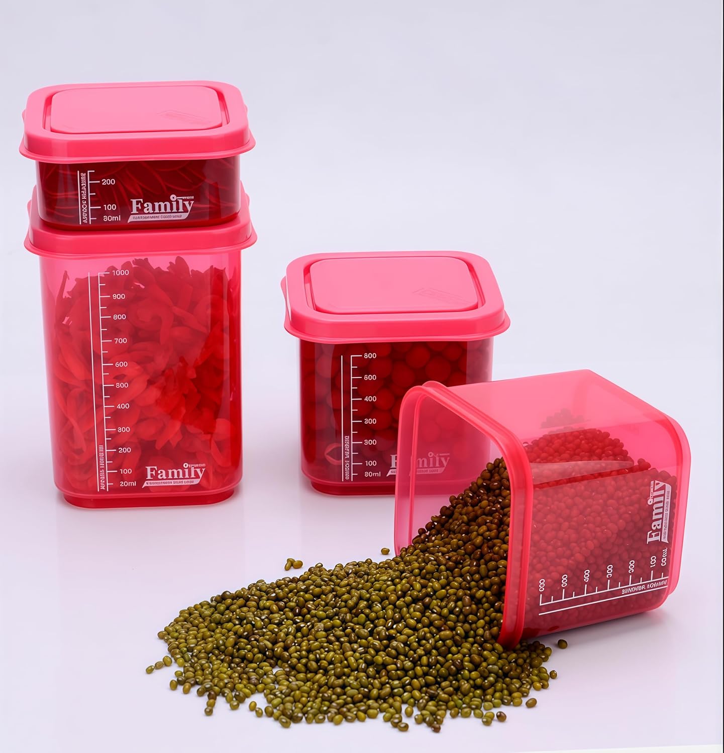 4PCS Family Airtight Food Storage Containers with Lids Set, BPA-Free Food Grade Plastic Stackable Snack Fruit Containers,Leak-proof Kitchen Pantry Organizers for Pasta, Nuts, Dry Goods (Green)