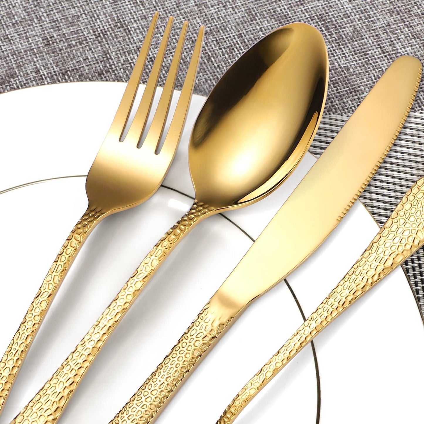 Hammered Silverware Set Gold Flatware Stainles Steel 40 Piece Vintage Eating Utensils Service 8 People include Forks Spoons Knives For Home Kitchen Restaurant Parties