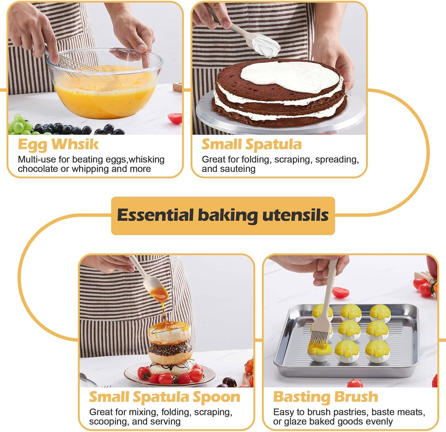 15-Piece Kitchen Cooking Utensils Set with Holder, Homikit Heat Resistant Food Grade Silicone Kitchen Utensils include Slotted Spatula Ladle Turner for Nonstick Cookware, Dishwasher Safe- Khaki