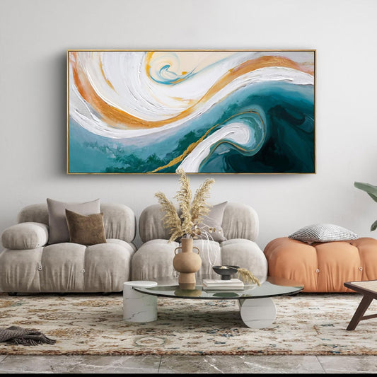 XLSJERST Abstract Canvas Wall Art for Living Room - Large Frame Blue and White Wall Decor Picture Modern Orange Painting Artwork for Bedroom Home Office Decoration Size 58x29 Inches