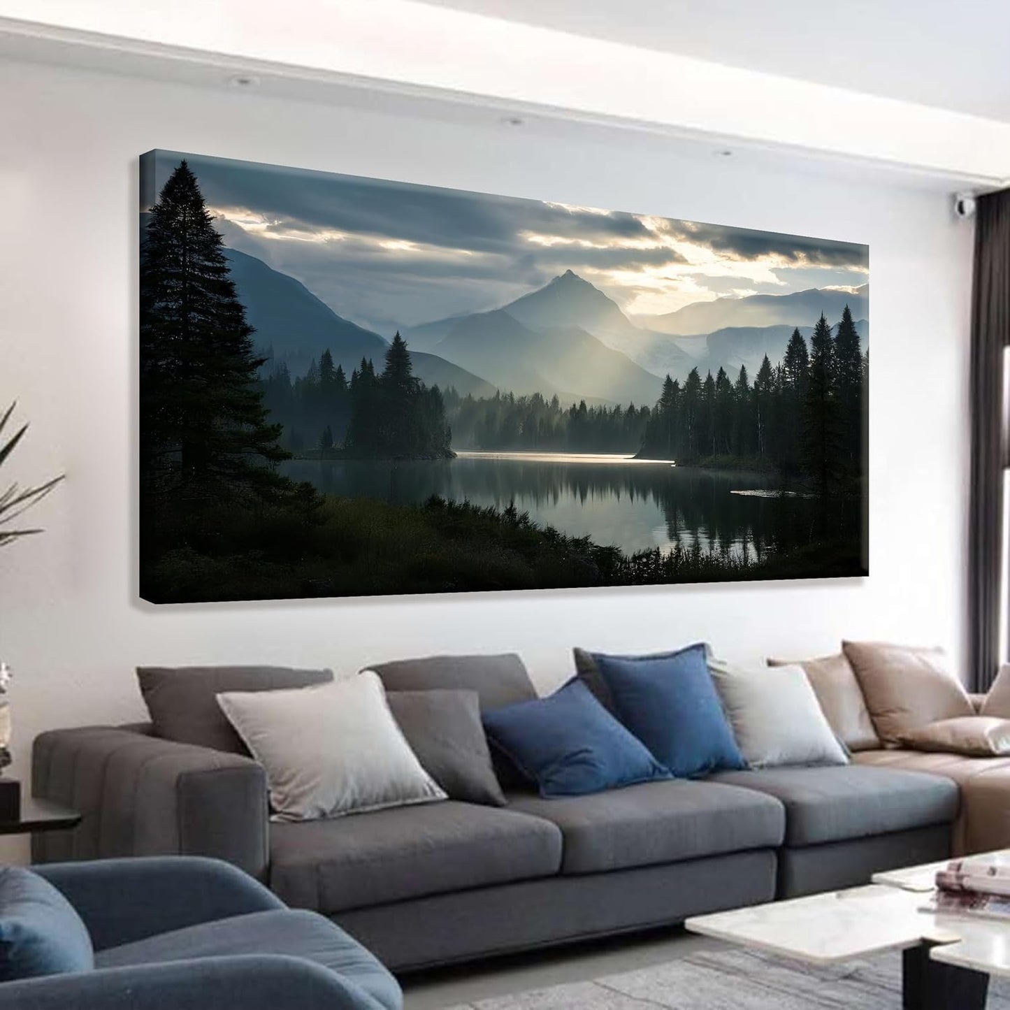 Large Wall Art For Living Room Canvas Art Wall Decor For Office Wall Decorations For Bedroom Forest River Landscape Paintings Modern Pictures Artwork 24x48 In