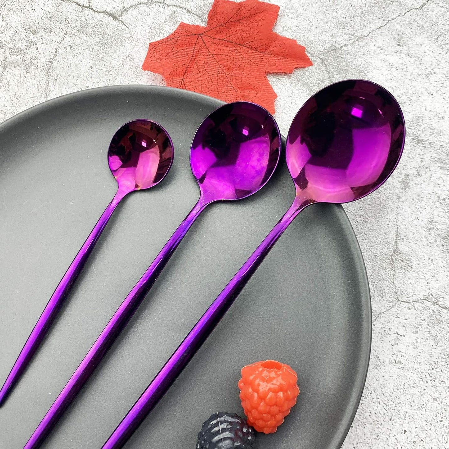 JASHII Silverware Set, Mirror Polished Purple Flatware Cutlery Set Service for 4, Shiny Finish 24 Pieces Stainless Steel Utensils Set Dinner Knife Fork Spoon Dessert Fork Salad Spoon Dishwasher Safe