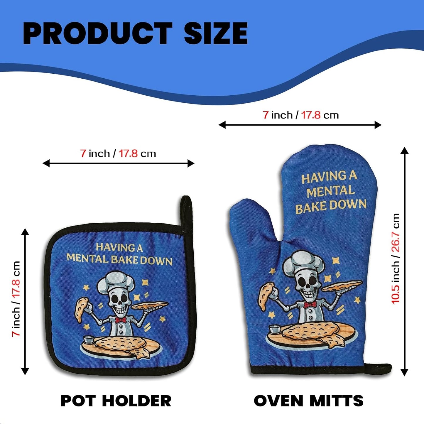 Funny Skeleton Oven Mitts and Pot Holders（Set of 2） Having A Mental Bake Down Heat Resistant Kitchen Mitts Silicone Non-Slip Oven Mitts Sweet Housewarming Gift for Women Men Chef Bake Lover