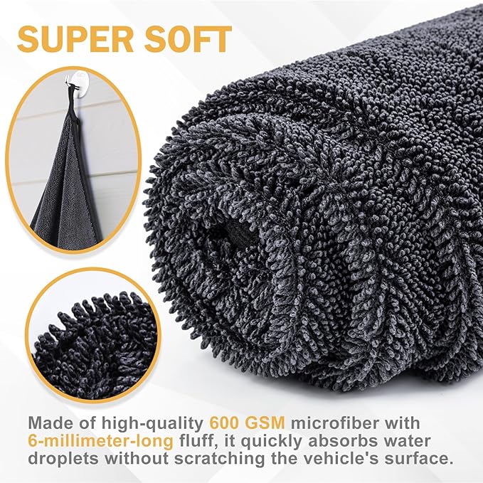 2-Pack Medium Size (23.6" x 15.7") Microfiber Towels, 600GSM Ultra Absorbent Car Drying Towels — Scratch-Free, Streak-Free, Lint-Free, Perfect for Cars, Shower Cabins, and Household Use