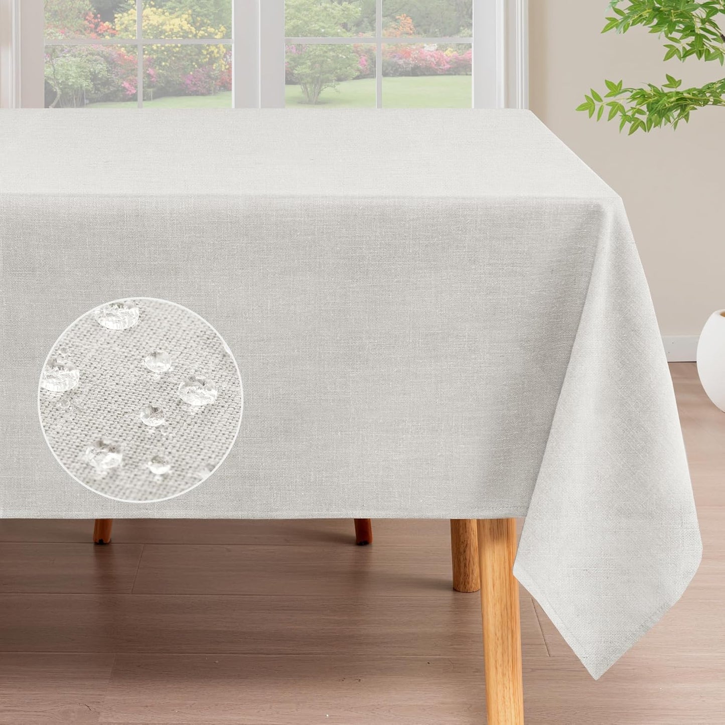 H.VERSAILTEX Linen Table Cloths Rectangle 60 x 104 Inch Premium Tablecloth Spill-Proof Waterproof Table Cover for Dining Buffet Feature Extra Soft and Thick Fabric Wrinkle Free, White