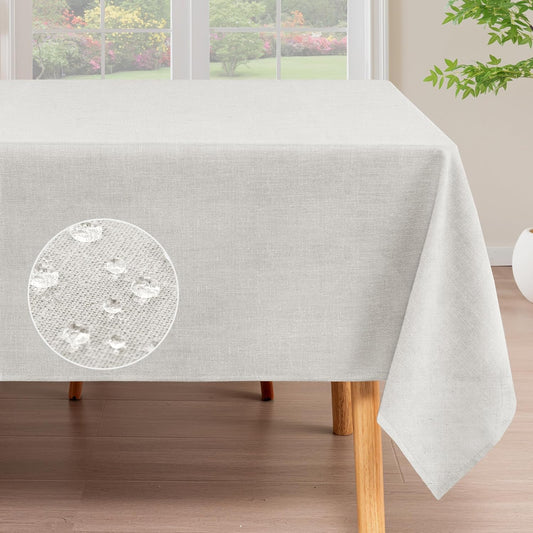 H.VERSAILTEX Linen Table Cloths Rectangle 60 x 120 Inch Premium Tablecloth Spill-Proof Waterproof Table Cover for Dining Buffet Feature Extra Soft and Thick Fabric Wrinkle Free, White