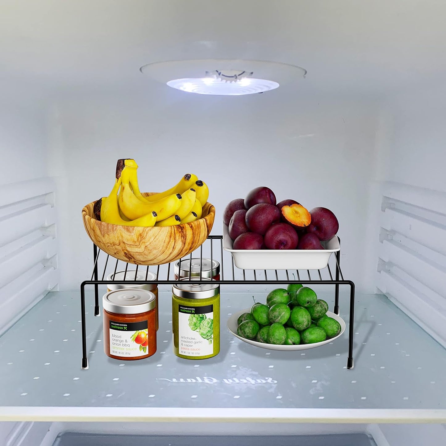 Kitchen Cabinet Organizer Shelf Rack Set of 2, Medium (13 x 9.4 inch) Metal Freezer Organizer Wire Shelves, Plate Dish Storage Rack for Cabinets, Counter, Cupboard, Pantry Organization, Black