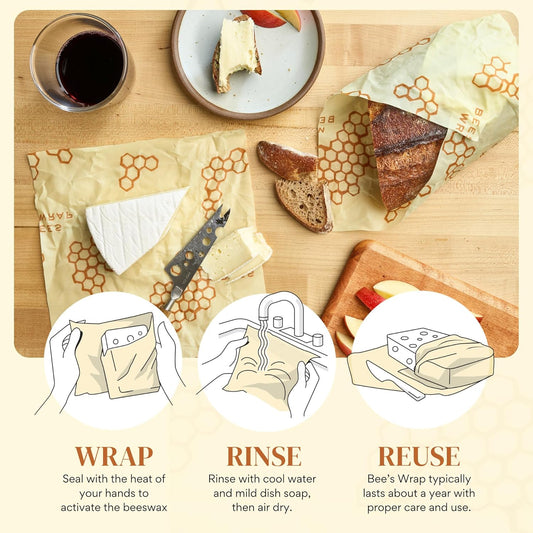 Bee's Wrap Beeswax Wraps for Food - Made in USA Reusable & Organic Food Wraps & Bowl Covers - Eco-Friendly Alternative to Aluminum Foil & Plastic Wrap, Honeycomb 5 Pack (2L, 3M)