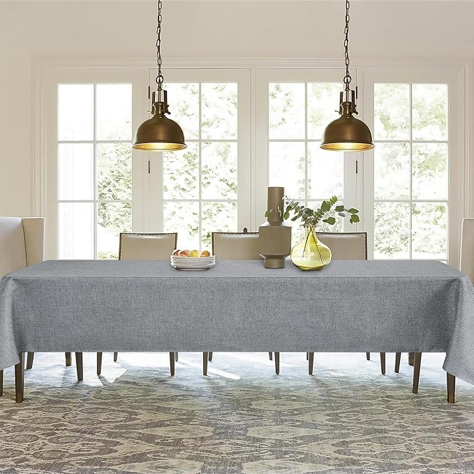 JIUZHEN 2 Pack Faux Linen Farmhouse Tablecloth Rectangular, Wrinkle Stain Resistant Table Cloth Rectangle Table Cover for Kitchen Dining, Grey, 54 x 80 Inch