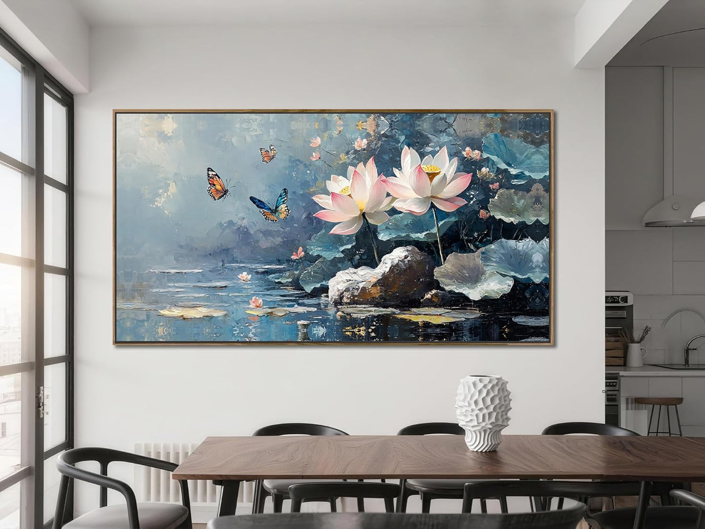 Ardemy Framed Canvas Wall Art Lrage Lotus Floral Pictures Wall Decor Living Room Flower Paintings Artwork for Walls Bedroom Kitchen Dining Room Home Office, 58"x29"