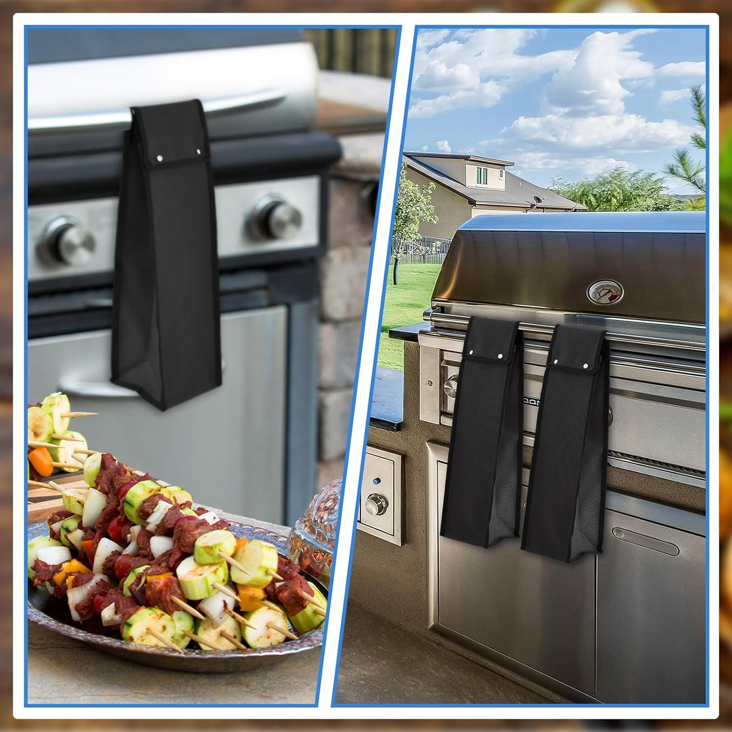 Amylove 2 Sizes Grill Utensil Storage BBQ Tool Bag Foldable Oxford Grilling Carry Bag Waterproof Grill Utensil Holder Outdoor BBQ Accessories Picnic Cooking Tools for Camp Barbecue(Plus)