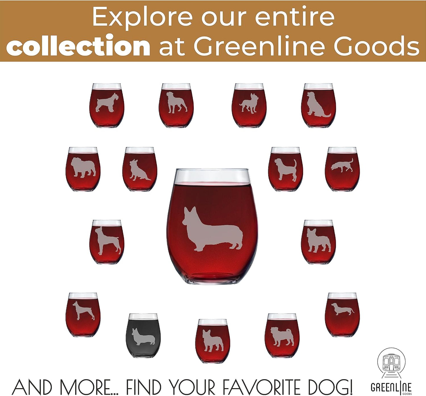 Corgi Stemless Wine Glasses (Set of 2) | Unique Gift for Dog Lovers | Hand Etched with Breed Name on Bottom
