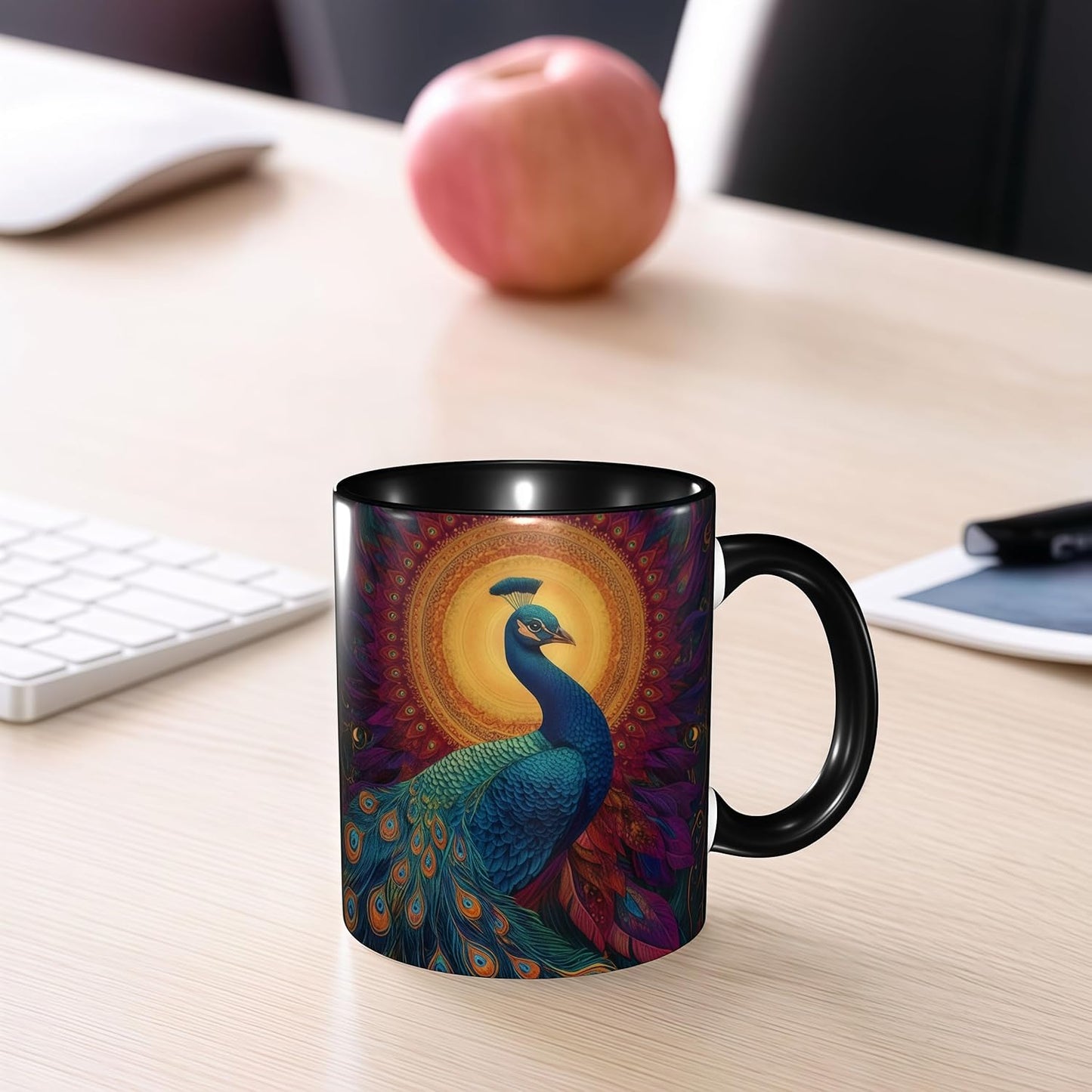 FyLybois Peacock Coffee Mug Ceramic Coffee Cup with Handle Microwave Safe for Home or Office Gifts for Women and Men