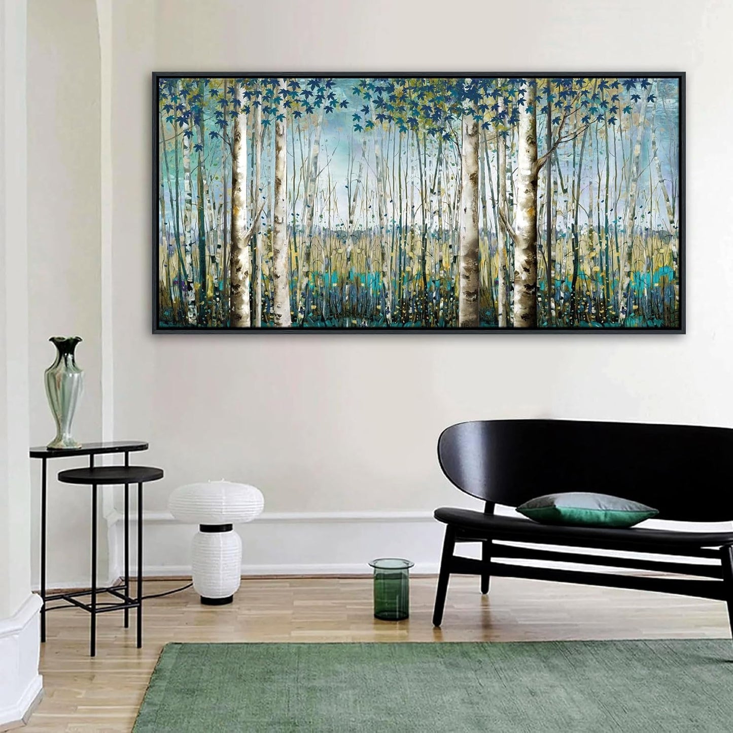 Pogusmavi Tree of Life Wall Art - Large Nature Birch Tree Canvas Painting for Home Decor | Framed Green Artwork for Living Room, Bedroom, and Office | Teal Wall Art Decoration 24x48 Inch