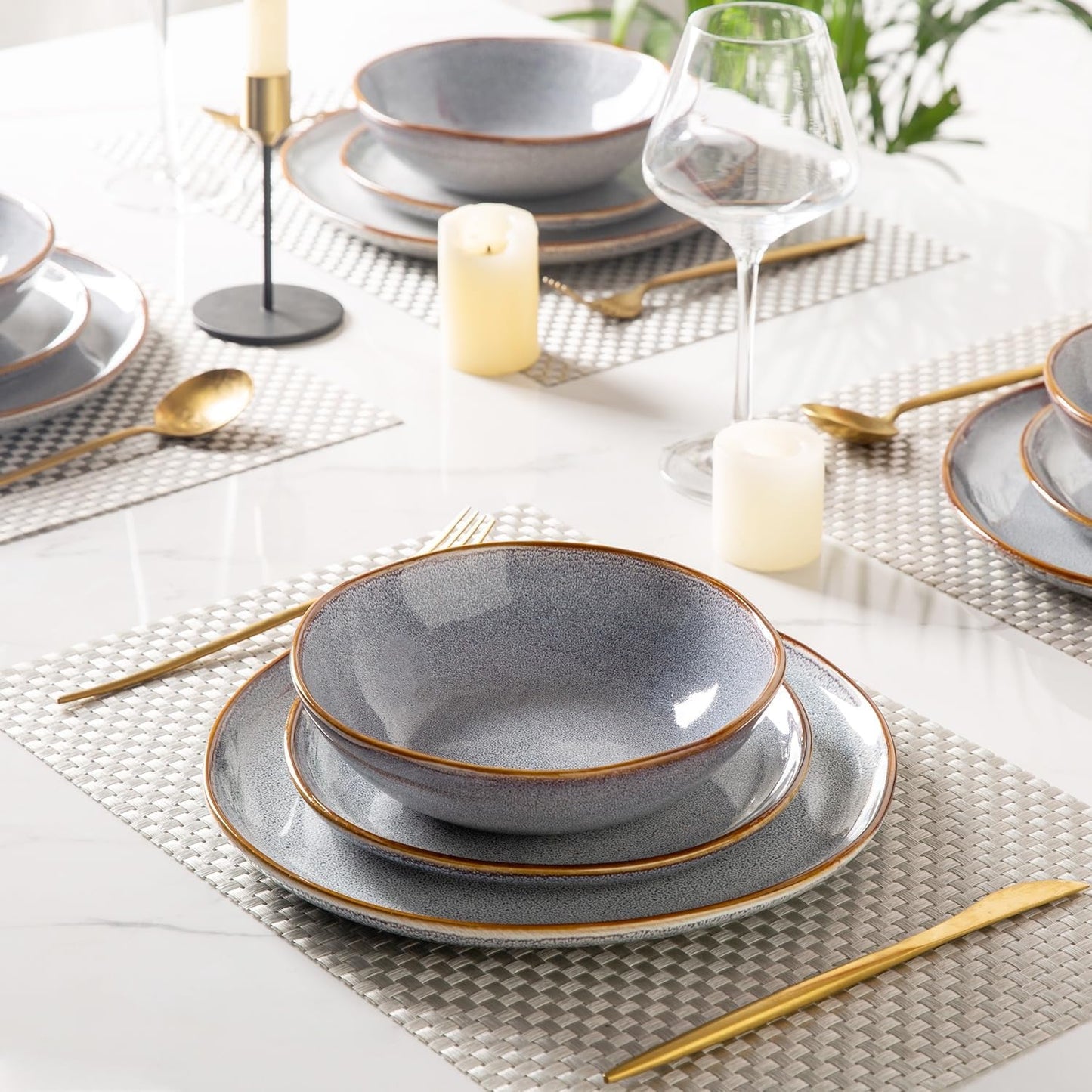 AmorArc Ceramic Dinnerware Sets,Handmade Reactive Glaze Stoneware Plates and Bowls Sets,Highly Chip and Crack Resistant Dishware | Dishwasher & Microwave Safe Dishes, Service for 4 (12pc)