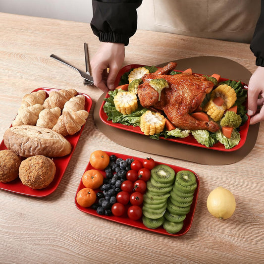 Vicrays Ceramic Rectangle Serving Platters - 14" 12" 10" Porcelain Serving Trays Plates for Party BBQ Appetizers Sushi Dessert - Microwave Oven and Dishwasher Safe - Set of 3 Red