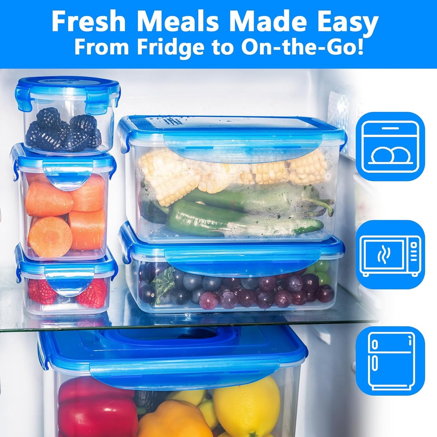 Airtight Food Storage Containers with Lids, BPA Free, Leakproof, Stackable Space Saving Design, Microwave, Dishwasher, Freezer Safe for Meal Prep, Keep Salad Fresh, Set of 9 [10oz-254oz]