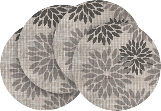 Artoid Mode Gray Dahlia Plastic Round Placemats Set of 4, 14 Inch Seasonal Wipeable Woven Vinyl Table Mats for Farmhouse Party Kitchen Dining Decor