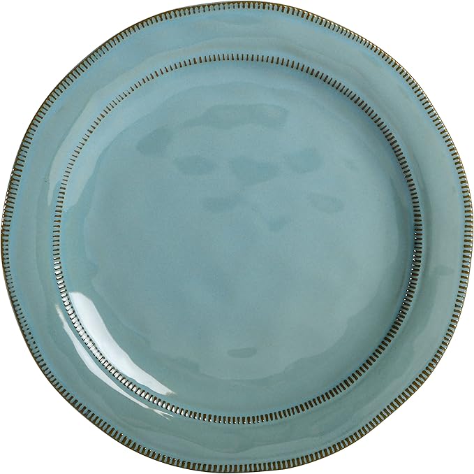 Gibson Elite Terranea Round Reactive Glaze Terra Cotta Dinnerware Set, Service for Four (12pcs), Teal