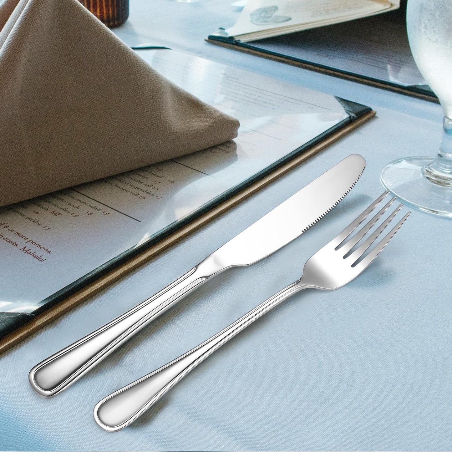 Modern Flatware Silverware Set for 4 People Kitchen Stainless Steel Cutlery 20 Pieces Forks Knives Spoons Luxury Eating Utensils Double Line Edges Handle