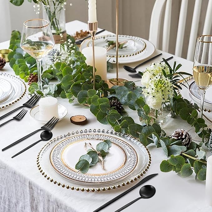 Matte Black Silverware Set, VANVRO 40-Piece Stainless Steel Flatware Set, Satin Finish tableware Cutlery Set, Service for 8, Home and Restaurant, Dishwasher Safe