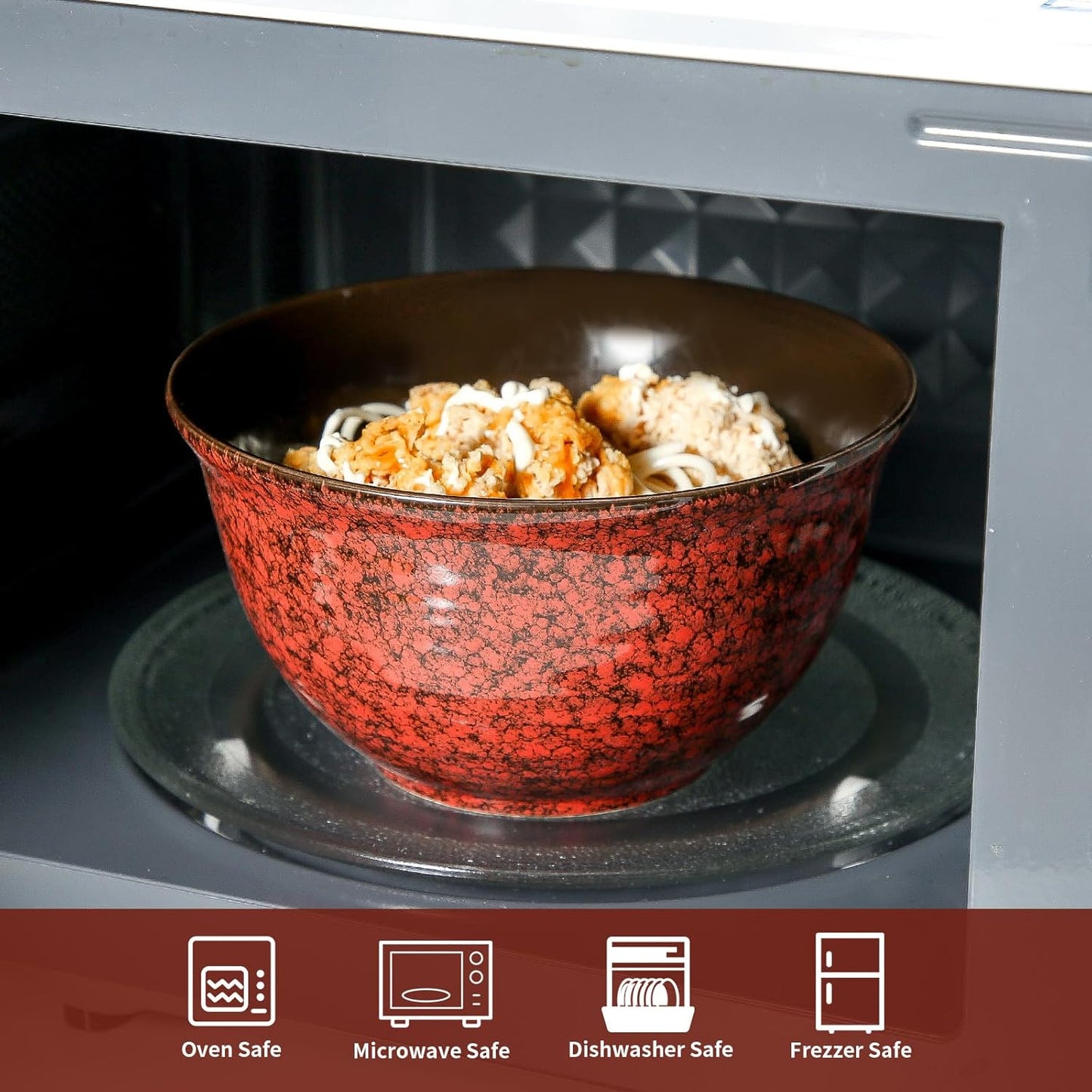 Hasense Ceramic Soup Bowls, 40 Oz Serving Bowls Set of 4, Cereal Bowls, Salad Bowls for Pasta Soup Popcorn, Dishwasher & Microwave Safe, Christmas Thanksgiving Gifts, Red