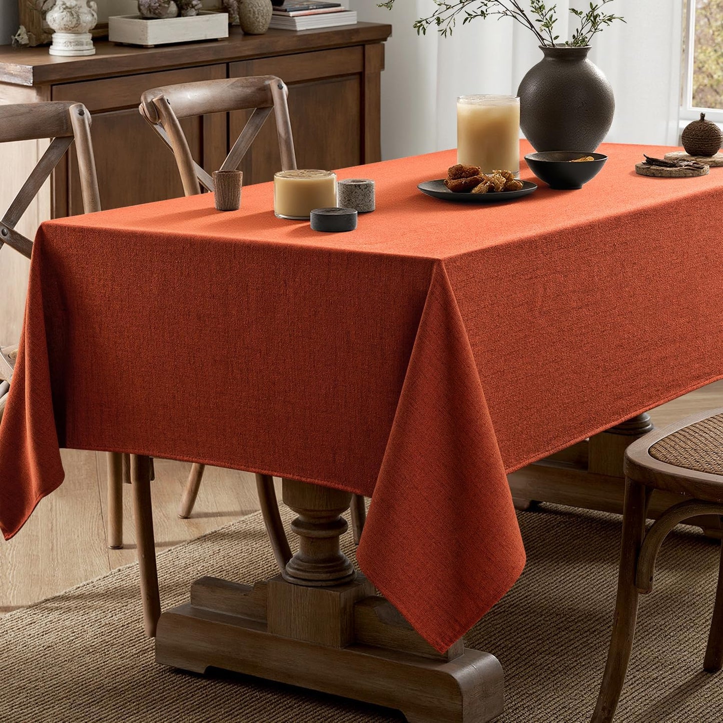 MIULEE Burnt Orange Linen Tablecloth 60x104 Inch Rectangle Table Cloth Waterproof,Stain Resistant & Wrinkle Resistant for Dining Party Wedding