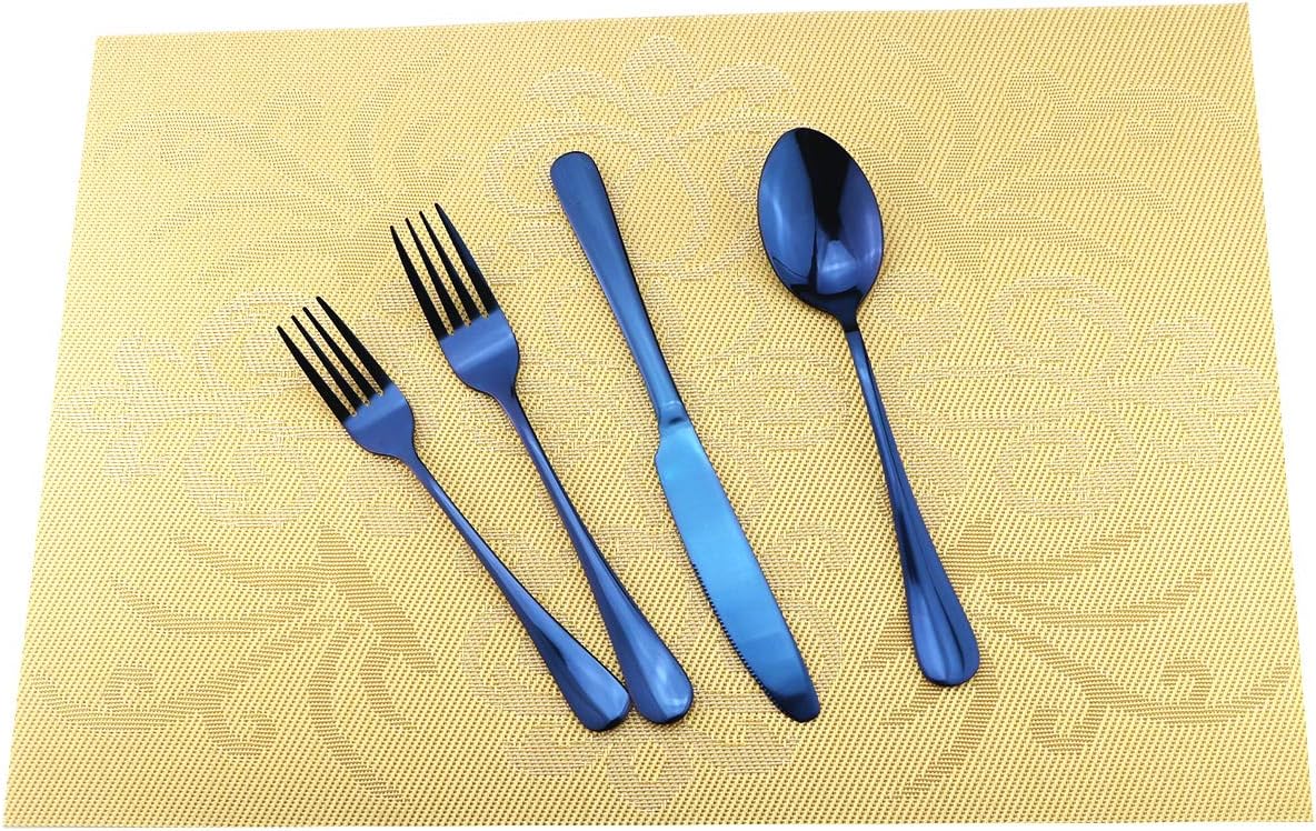 Gugrida 19 Pcs Mirror Polished Reusable Utensils Vitalt Eco-Friendly Stainless Steel Blue Flatware Dinnerware Set, Shiny Cutlery Knife Fork Spoon Fruit Fork Set & 1x Cake shovel, Service for 3