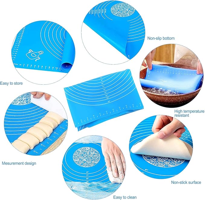 27.6x19.7in Silicone Baking Mat Sheet Pastry Mat with Measurement, Non-Slip Pastry Rolling Mat, Non-Stick Dough Kneading Board Mat, Bread Fondant Mat, Cooking Bakeware Mat Table Placemat(Scraper)