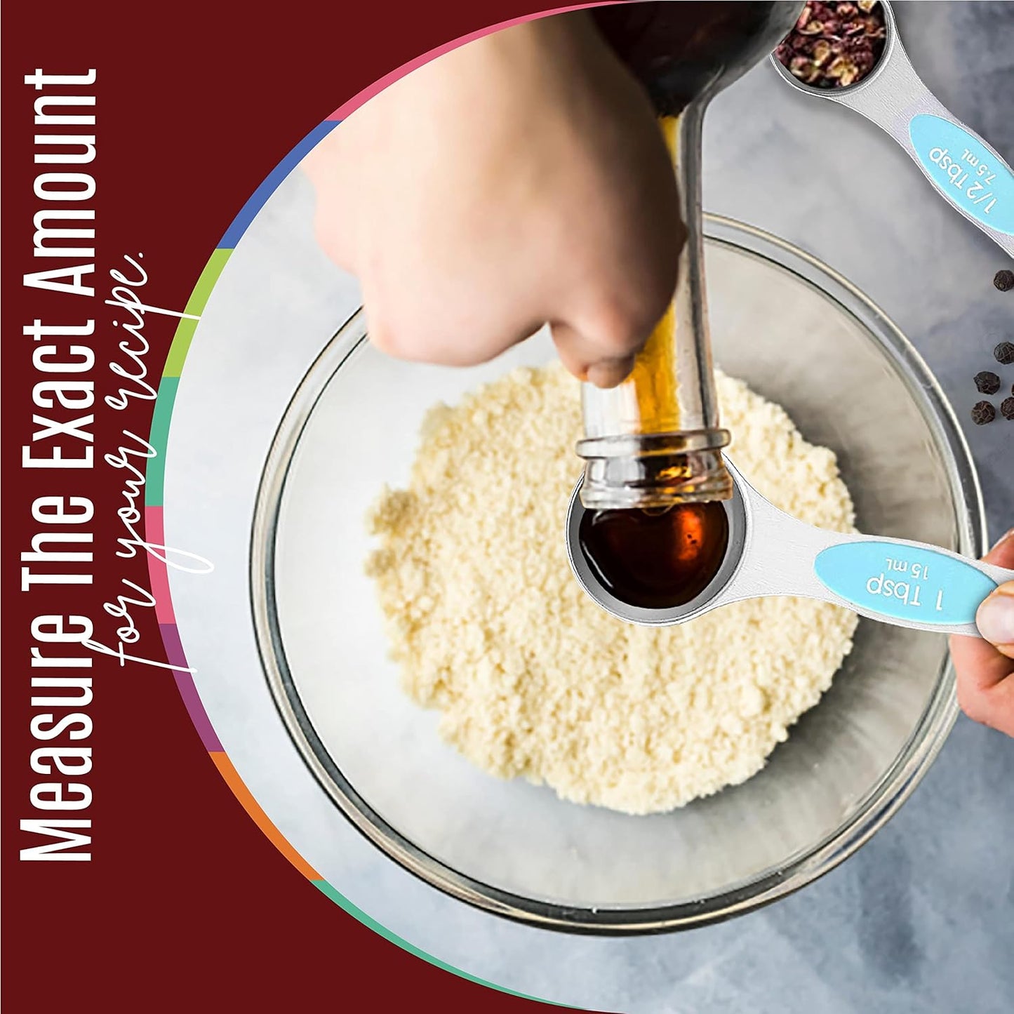 Magnetic Measuring Spoons Set of 9 Stainless Steel Dual-Sided Stackable Measuring Spoon Nesting Teaspoons Measuring Dry and Liquid Ingredients, Fits in Spice Jars Set of 9 (Blue Aqua Sky)