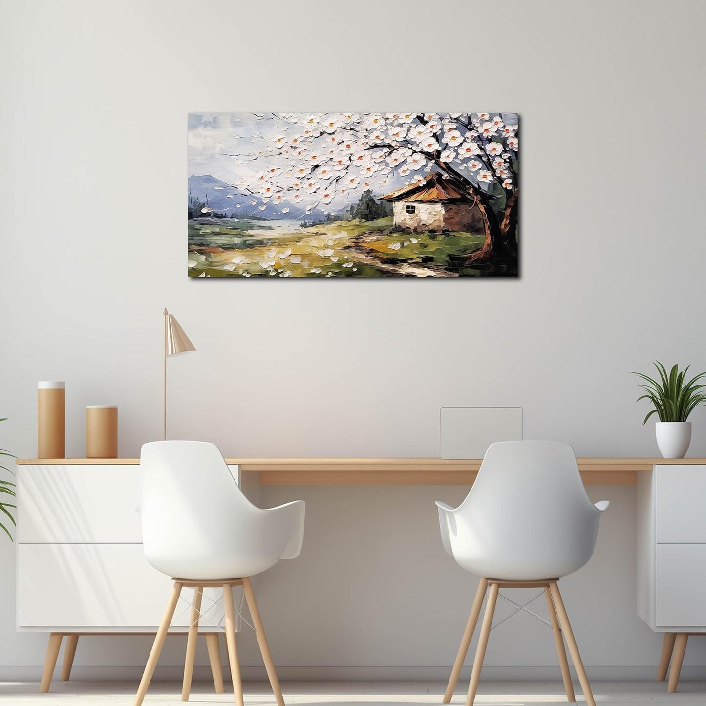 Large Canvas Wall Art for Living Room Farmhouse Decor Pictures Abstraction Landscape Wall Art Decor Prints Plum Blossom Artwork Countryside Canvas Painting Wall Decor for Bedroom with Frame 20x40 IN