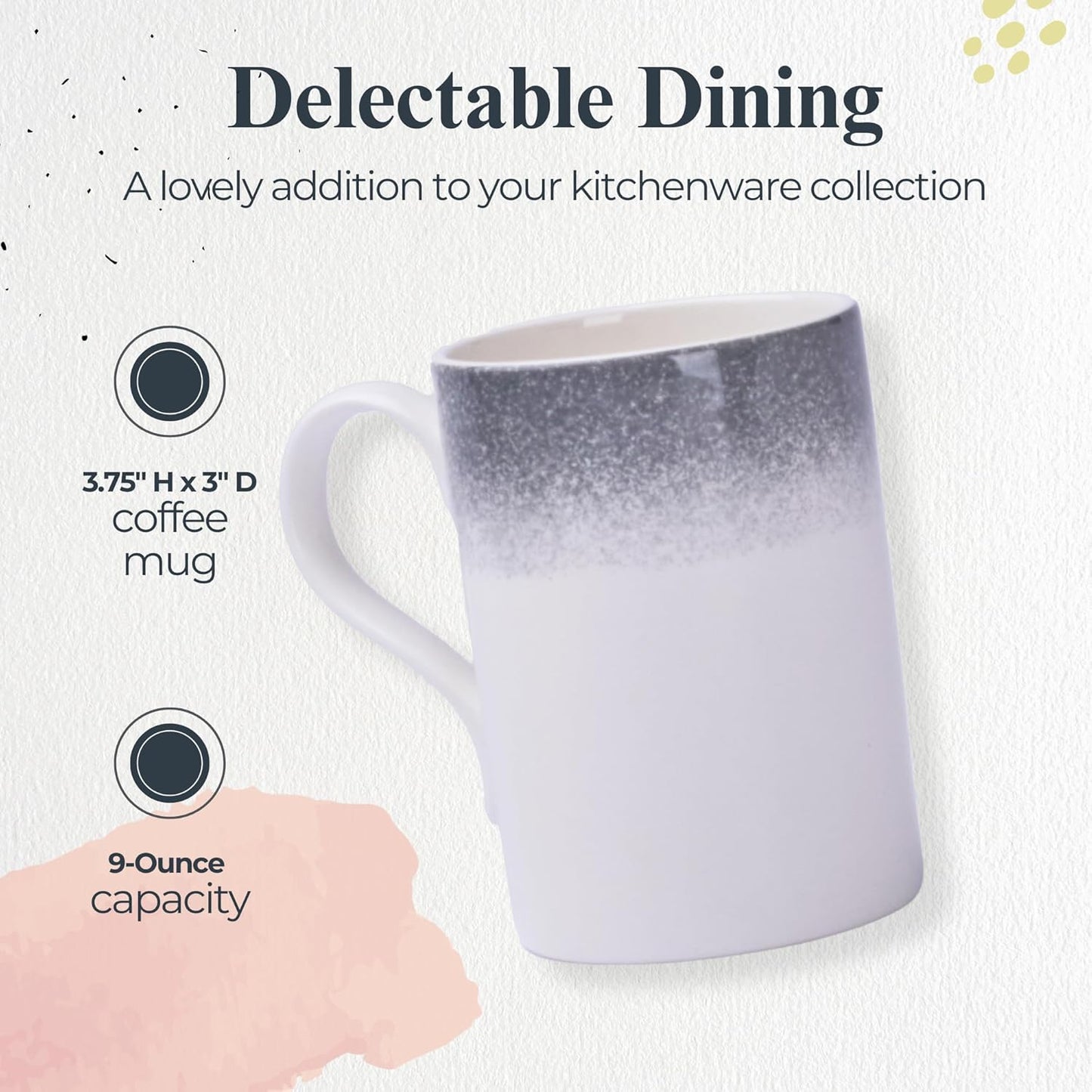 Portmeirion Potter's Mist Breakfast Mug (Set of 4) - 9oz White Ceramic Mugs with Grey Mist Pattern - Microwave, Dishwasher, Freezer Safe Earthenware Mugs for Tea & Coffee Lovers (Grey)