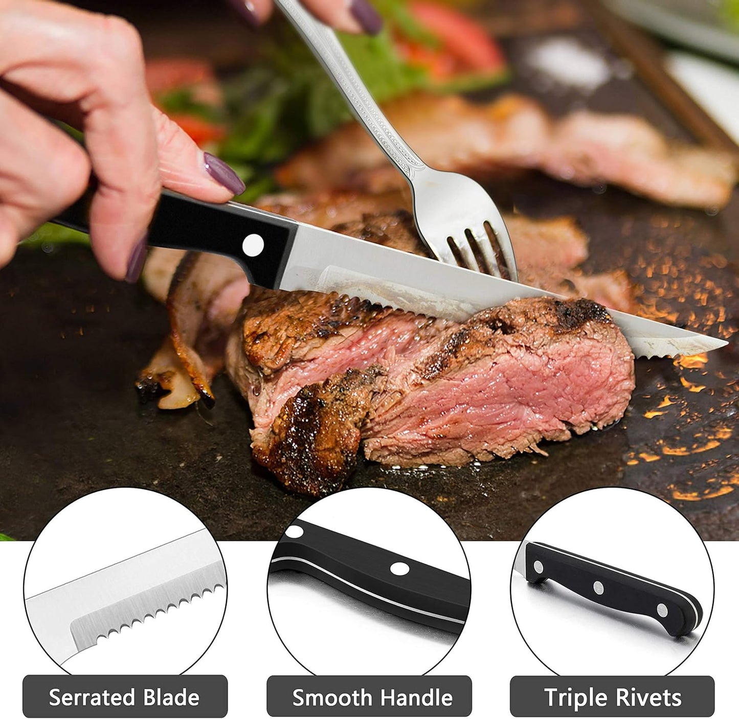 LIANYU 72-Piece Silverware Set with Steak Knives, Stainless Steel Flatware Cutlery Set for 12, Fancy Eating Utensils Tableware, Dishwasher Safe, Mirror Finish