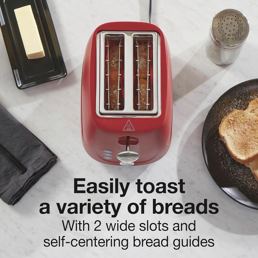Proctor Silex Plastic 2 Slice Toaster, Bagel, Defrost & Cancel Buttons, Browning Control With 7 Shades, Auto Shutoff, Slide-Out Crumb Tray, Red (22661)