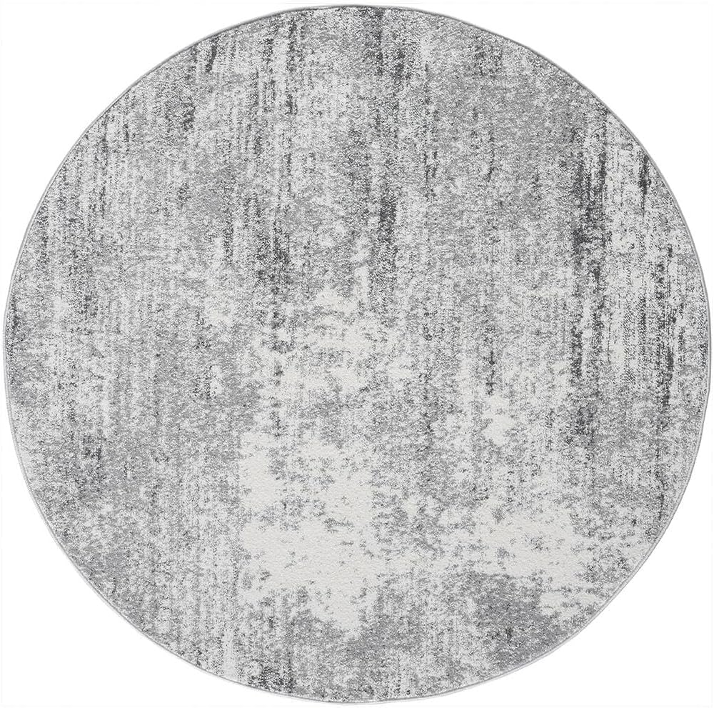 Keen Home Design Area Rugs - 5ft Round Non-Shedding, Abstract Rugs for Kitchen, Living Room, Bedroom, Dining Room, Entryway - Size: 5'3" Round, Abstract Cream/Grey