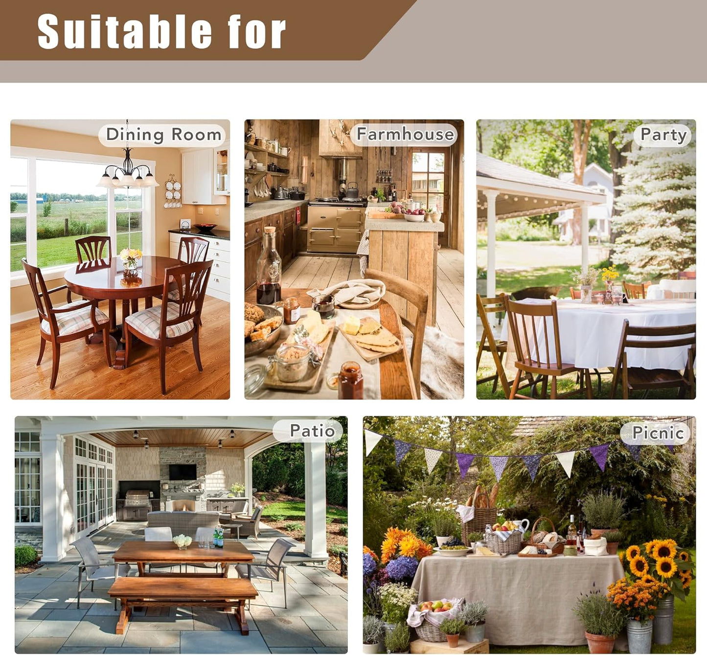 Fitable Nature Faux Linen Tablecloths Rectangle 60 x 84 Inch - 6 Pack Neutral Table Clothes for 4 Foot Tables, Wrinkle-Proof Faux Burlap Table Covers for Dining, Farmhouse, Outdoor Picnic, Camping