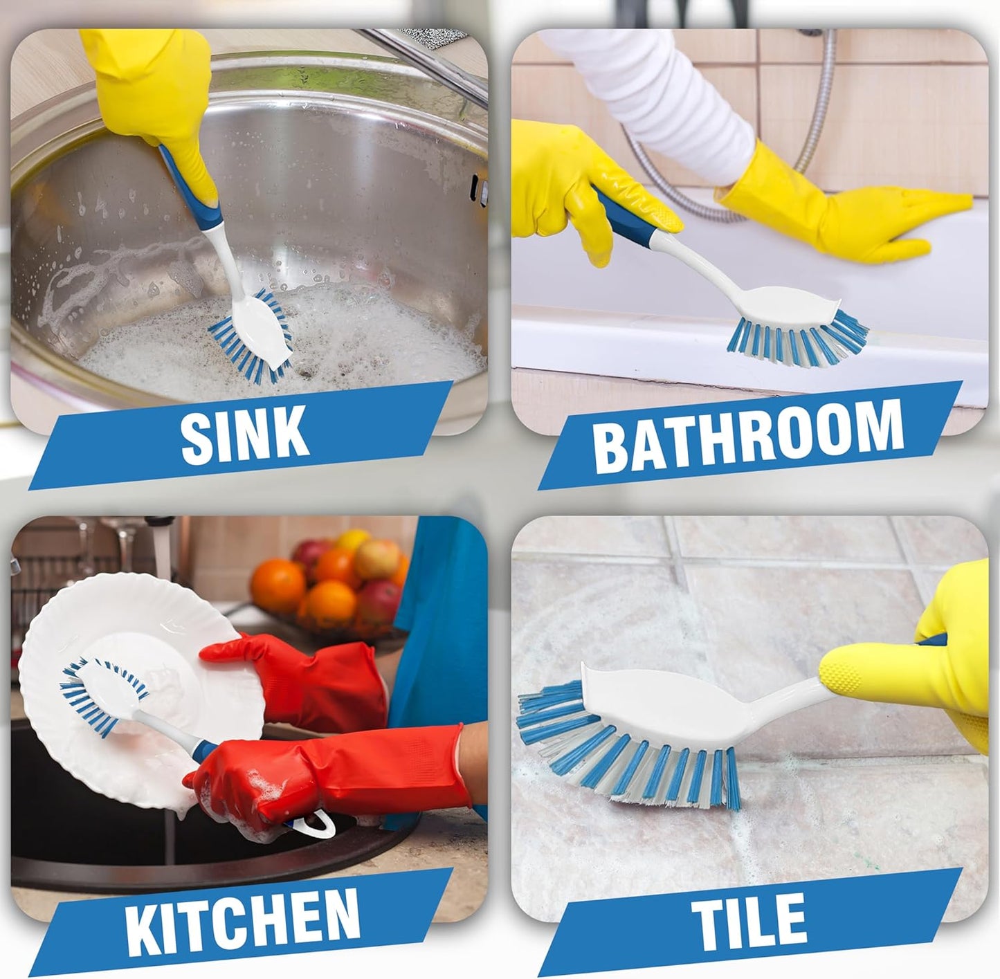 PHYEX 2-Pack Dish Brushes with Scraper, Durable Nylon Bristles Kitchen Scrub Brush, Dish Scrubber with Handle for Pans, Sink, Bathroom