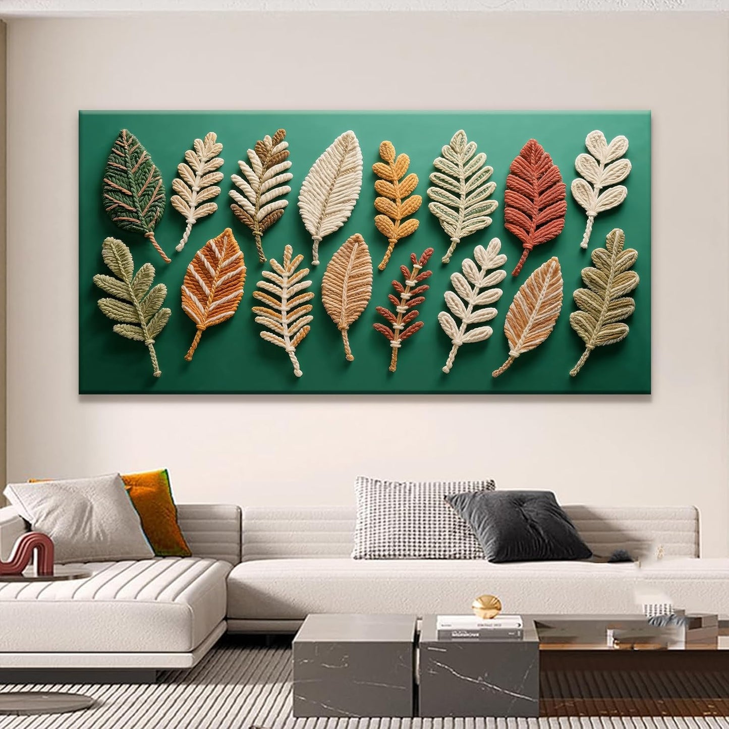 Tsomzxng Large Boho Wall Art For Living Room Green Bohemian Feather Wall Art Modern Canvas Art Wall Decor 29" X 58" Painting Abstract Wall Art Print Picture For Bedroom Office Home Decoration