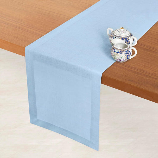 D'Moksha Homes Linen Table Runner 14 x 48 Inch - 100% Pure Linen Powder Blue Table Runner - Machine Washable Farmhouse Table Runner for Hanukkah, Holiday Decor