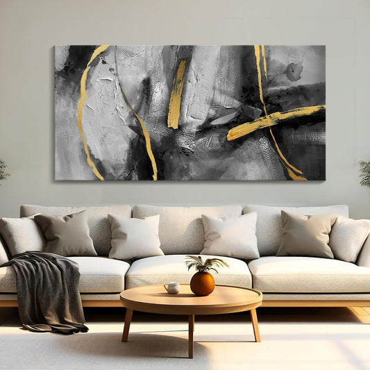 Large Black Gray Canvas Wall Art, Hand-Painted Abstract Living Room Wall Decor Dream Golden Shadow Paintings Artwork Prefer Home Bedroom Office Kitchen Dining Room Decor 29x58 In